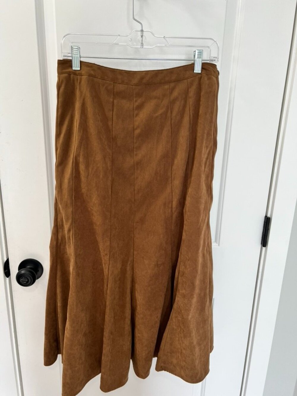 Dressbarn Faux Suede Midi Skirt Women's 18 Brown Flared Godet Western Boho